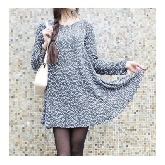 Zara Womens Size S Swing Shift Dress Blue White Long Sleeve Geometric Print Mini - Picture 2 of 15